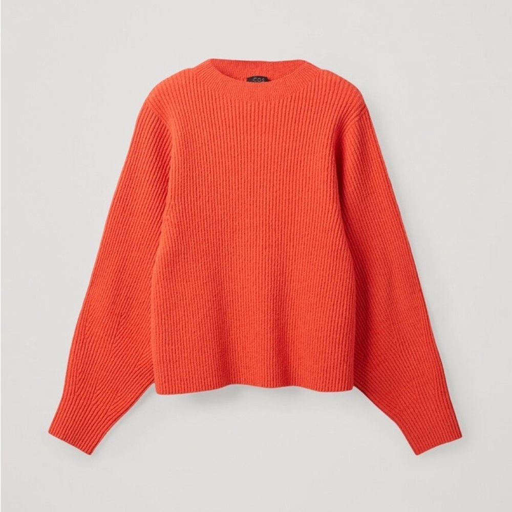 COS Orange Ribbed Knit Sweater – Soft Cotton Blend, XS